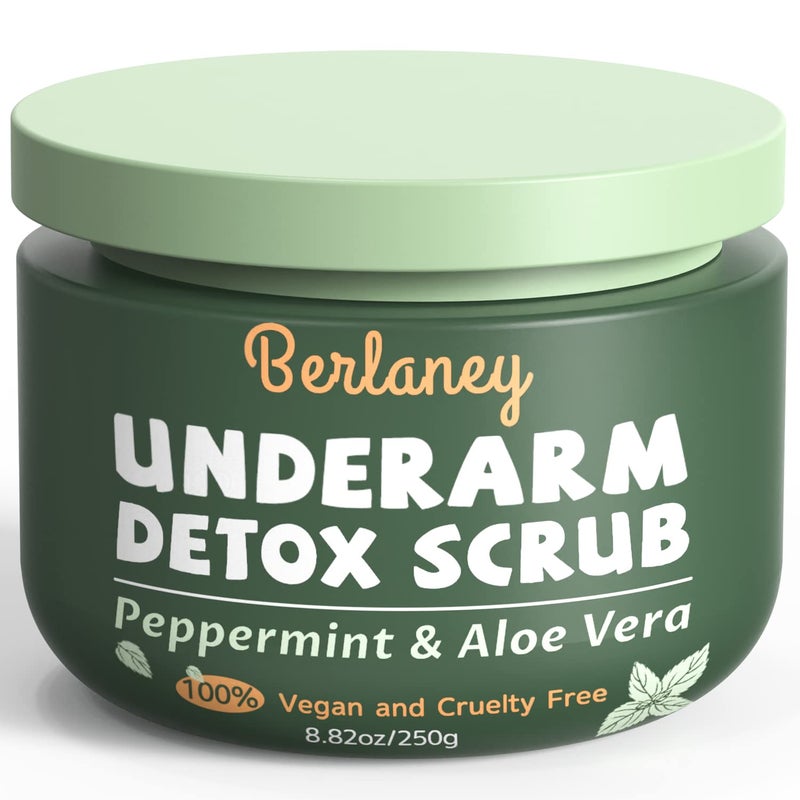 Berlaney Armpit Detox Scrub 8.8 oz with Peppermint, Aloe Vera and Walnut Shell Powder, Underarm Scrub Helps on Removing Odor, Deep Cleanse & Exfoliating, also for Legs, Knee, Feet, Hands Whole Body - Image 1